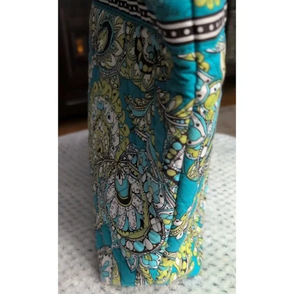 NWOT Vera Bradley Retired Peacock Pattern Teal Lime Green Large Purse Tote - Picture 4 of 7